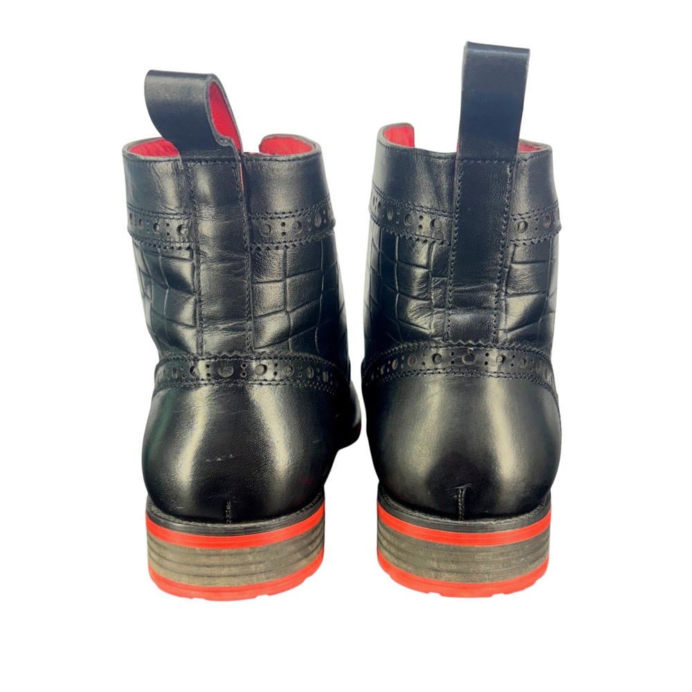 Marc Nolan Black Ankle Boots Moto Croc Embossed Leather Red Sole Grunge Mens 7 - Picture 5 of 8